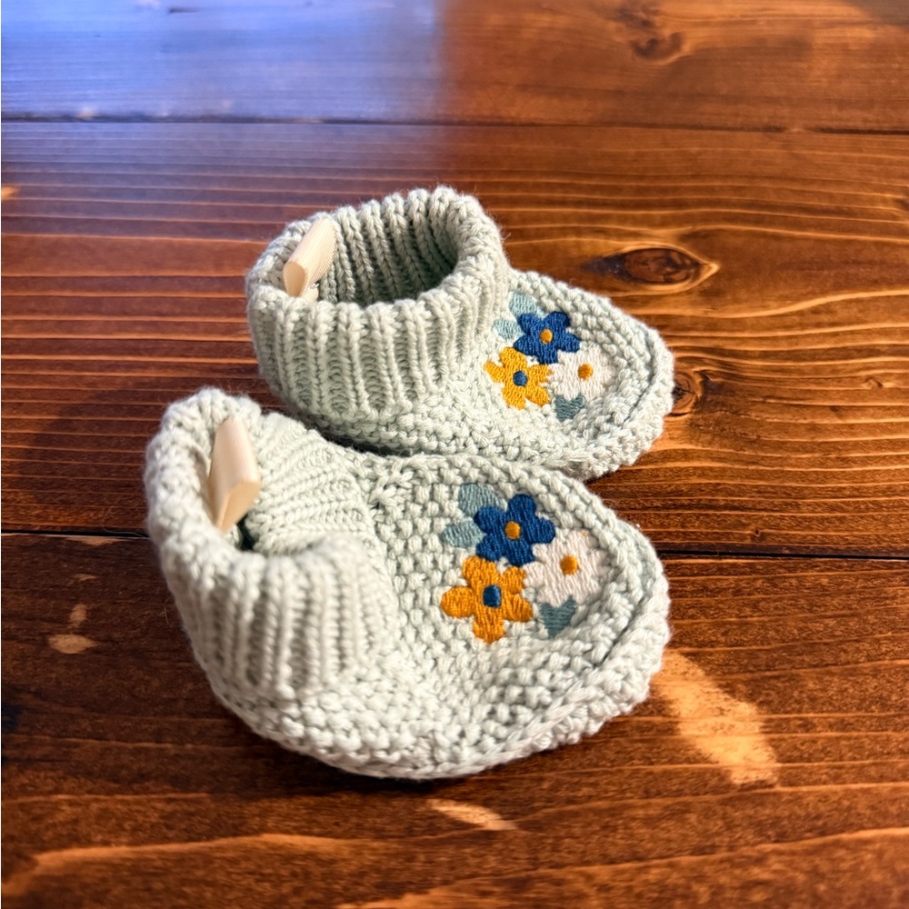 Cozy Knit Baby Booties with Floral Design